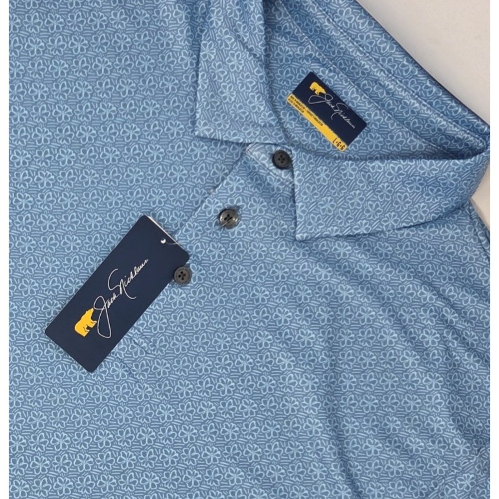 NEW Jack Nicklaus Performance Golf Polo Shirt Mens Large Blue Floral AOP NWT